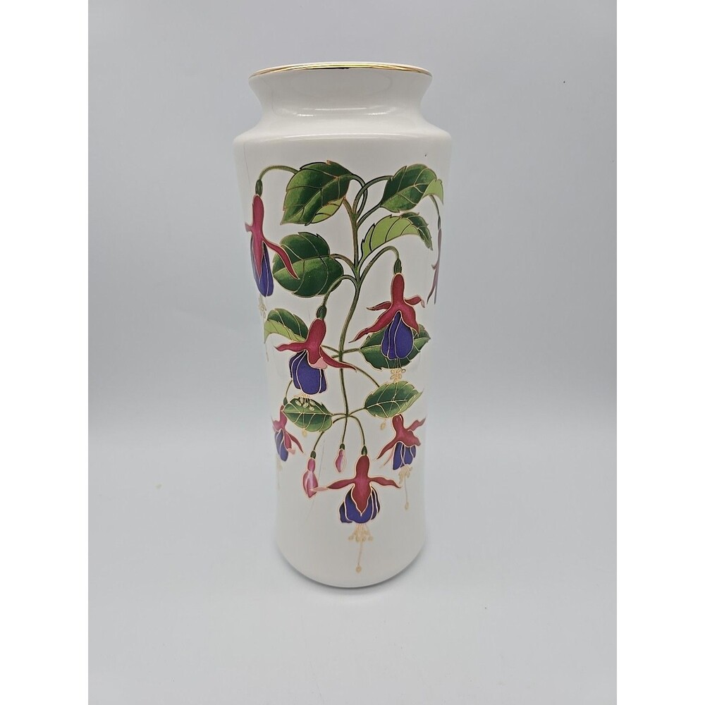 Vintage Japanese Flower Vase Fuchsias Trimmed in Gold Mount Clemens Pottery